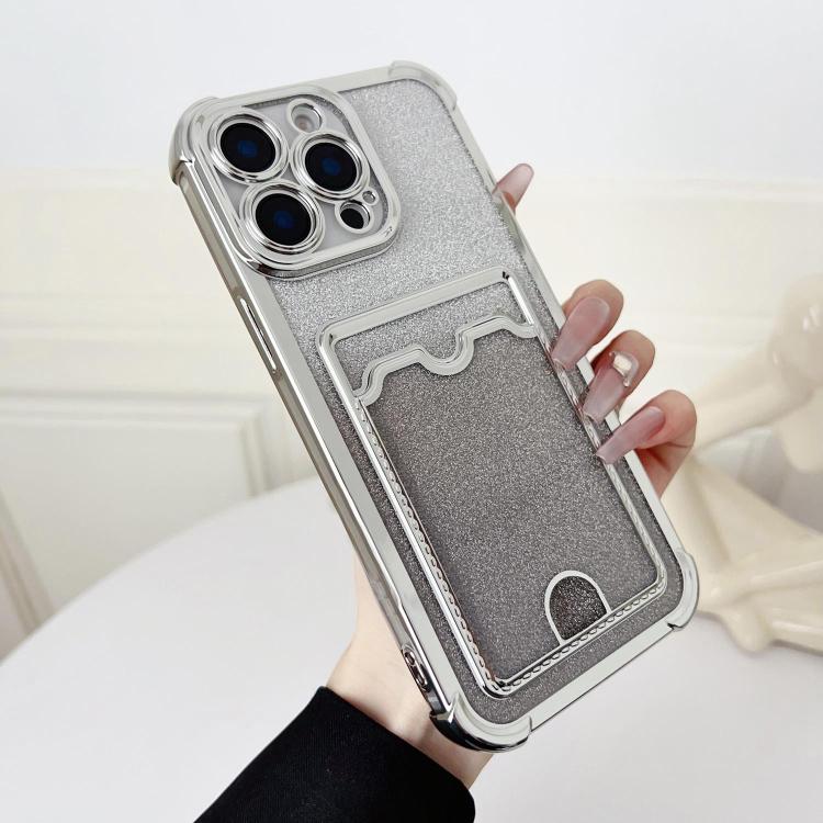 For iPhone 13 Pro Max Four-cornered Glitter Electroplated Card Bag TPU Phone Case