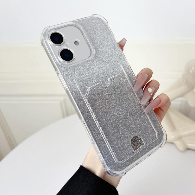 For iPhone 16 Four-cornered Glitter Electroplated Card Bag TPU Phone Case