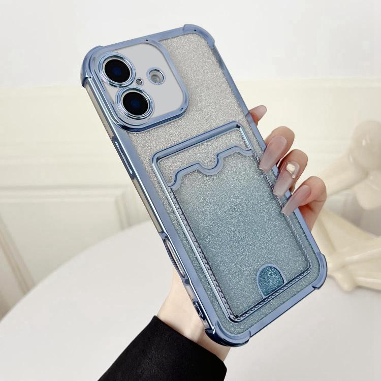 For iPhone 17 Four-cornered Glitter Electroplated Card Bag TPU Phone Case
