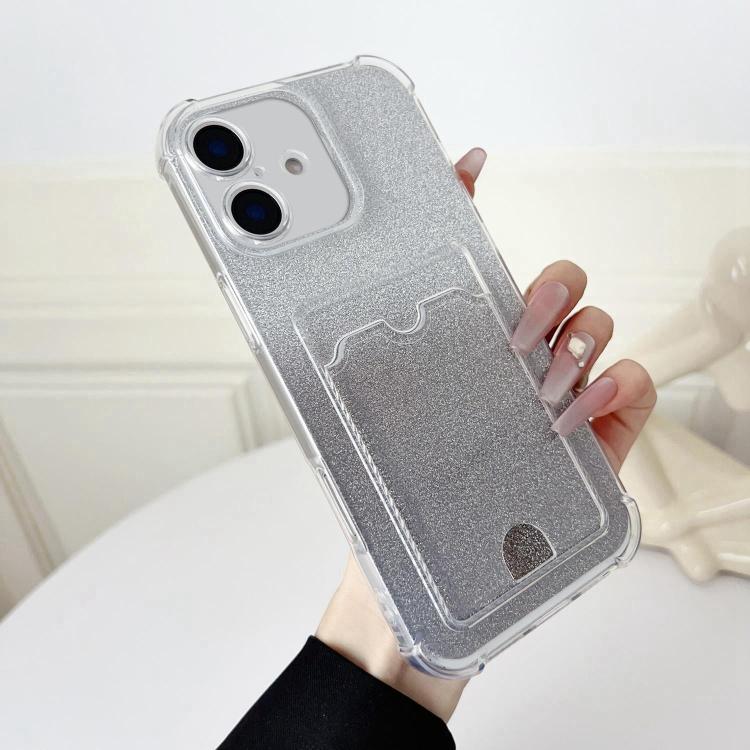 For iPhone 17 Four-cornered Glitter Electroplated Card Bag TPU Phone Case