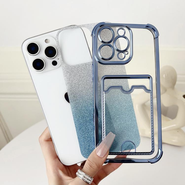For iPhone 14 Pro Max Four-cornered Glitter Electroplated Card Bag TPU Phone Case