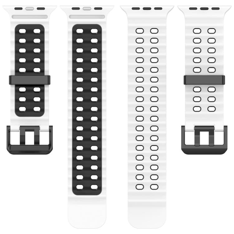 For Apple Watch 46mm / 49mm / 45mm / 44mm Ocean Double-row Hole Two-color Silicone Watch Band