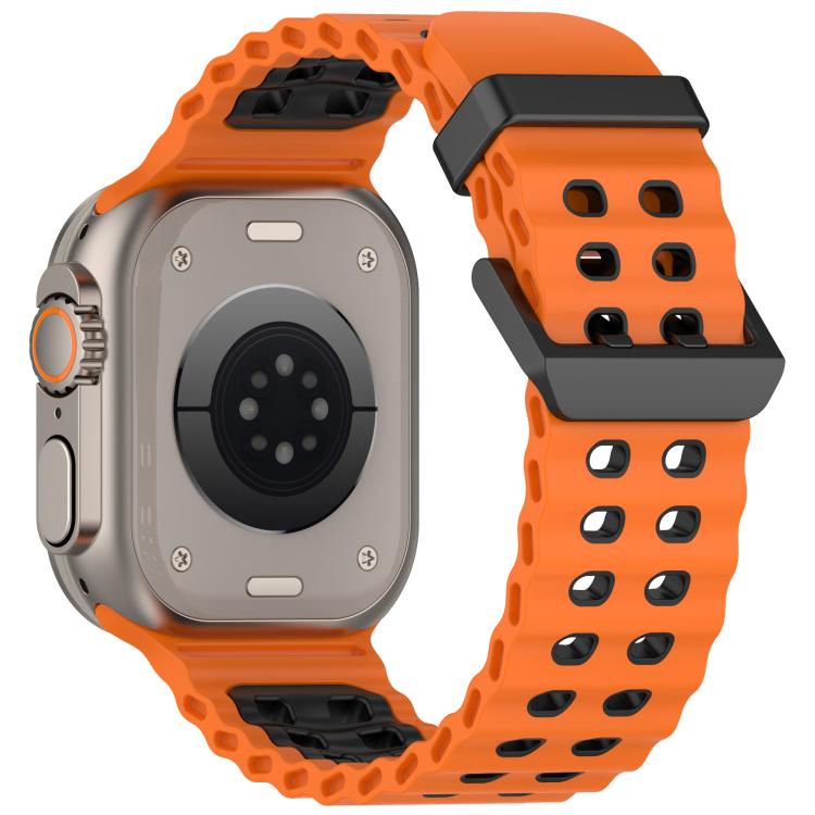 For Apple Watch 46mm / 49mm / 45mm / 44mm Ocean Double-row Hole Two-color Silicone Watch Band
