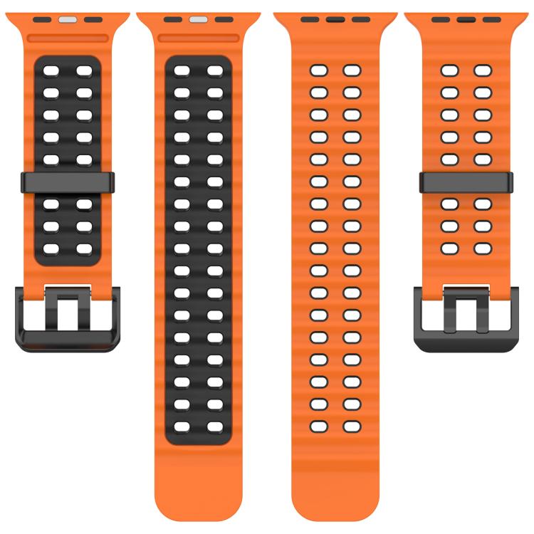 For Apple Watch 46mm / 49mm / 45mm / 44mm Ocean Double-row Hole Two-color Silicone Watch Band