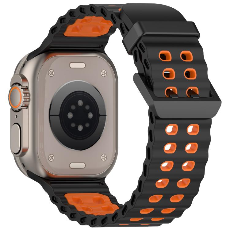 For Apple Watch 46mm / 49mm / 45mm / 44mm Ocean Double-row Hole Two-color Silicone Watch Band