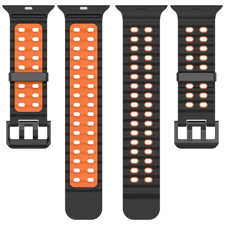 For Apple Watch 46mm / 49mm / 45mm / 44mm Ocean Double-row Hole Two-color Silicone Watch Band