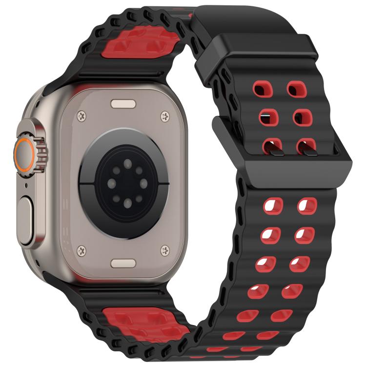 For Apple Watch 46mm / 49mm / 45mm / 44mm Ocean Double-row Hole Two-color Silicone Watch Band