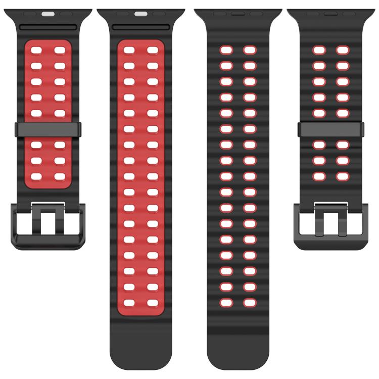 For Apple Watch 46mm / 49mm / 45mm / 44mm Ocean Double-row Hole Two-color Silicone Watch Band