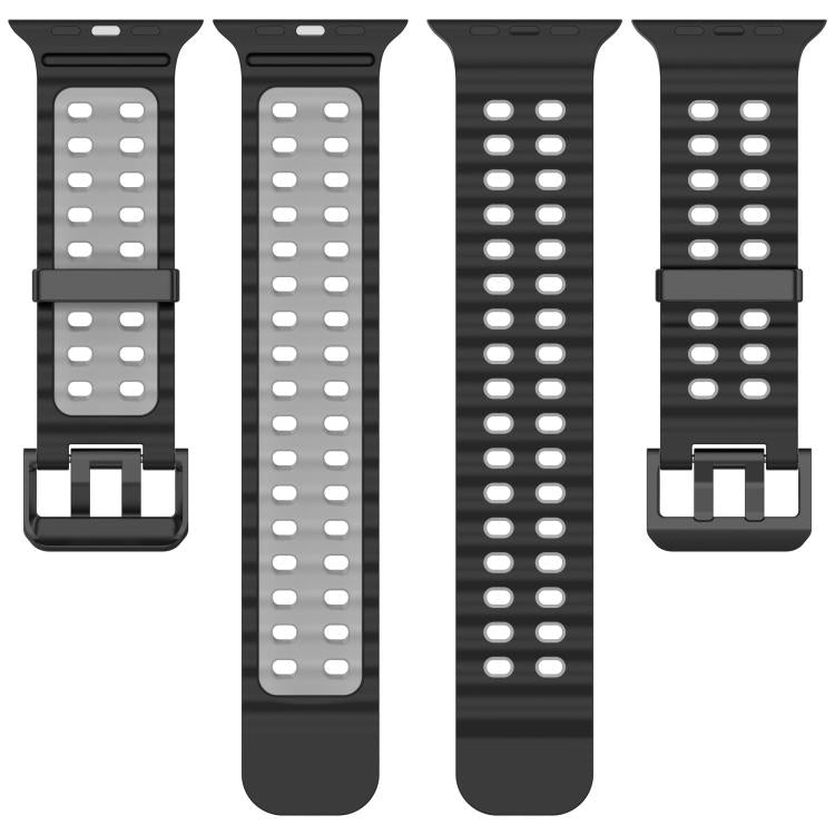 For Apple Watch 46mm / 49mm / 45mm / 44mm Ocean Double-row Hole Two-color Silicone Watch Band