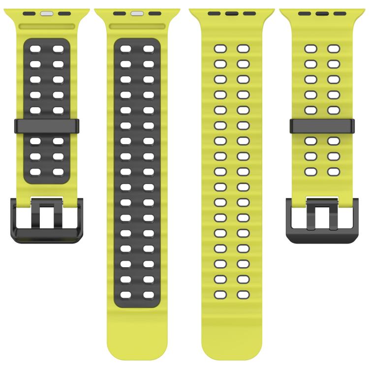For Apple Watch 46mm / 49mm / 45mm / 44mm Ocean Double-row Hole Two-color Silicone Watch Band