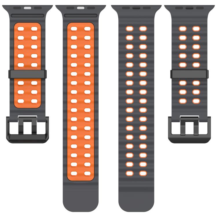 For Apple Watch 46mm / 49mm / 45mm / 44mm Ocean Double-row Hole Two-color Silicone Watch Band