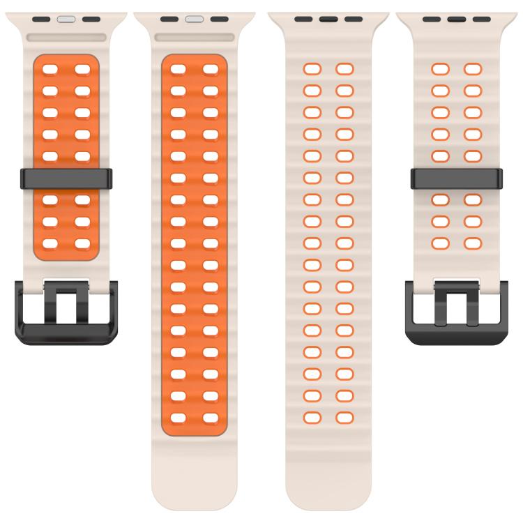 For Apple Watch 46mm / 49mm / 45mm / 44mm Ocean Double-row Hole Two-color Silicone Watch Band