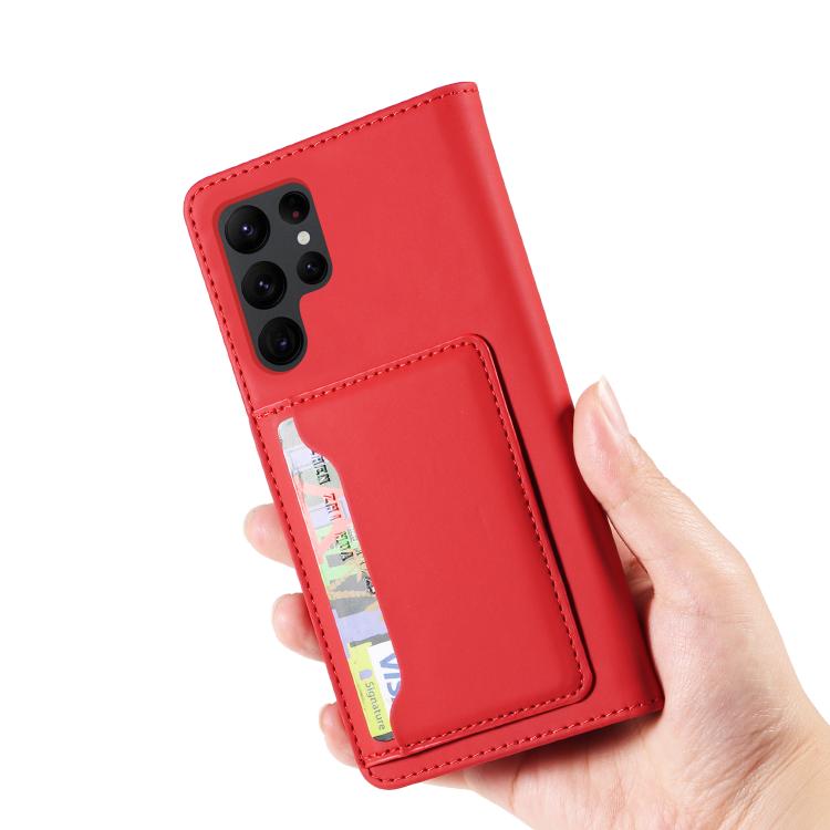 For Samsung Galaxy S23 Ultra 5G Magnetism Skin Feel Card Holder Leather Phone Case