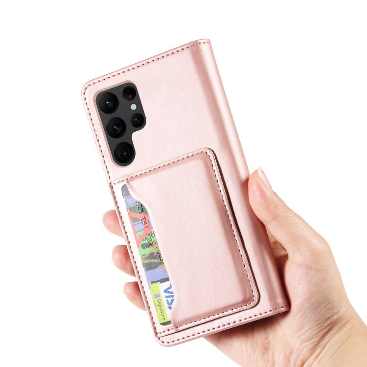 For Samsung Galaxy S23 Ultra 5G Magnetism Skin Feel Card Holder Leather Phone Case