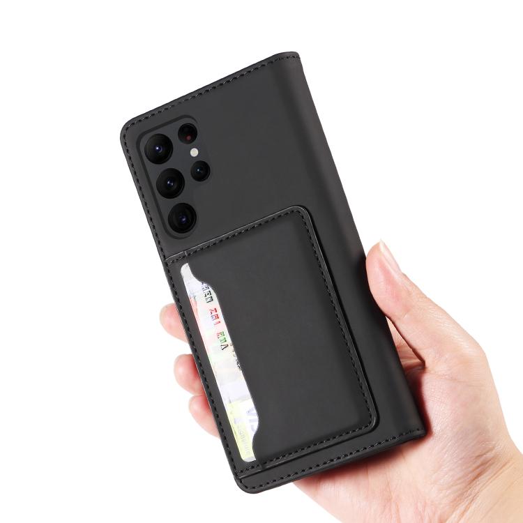 For Samsung Galaxy S23 Ultra 5G Magnetism Skin Feel Card Holder Leather Phone Case