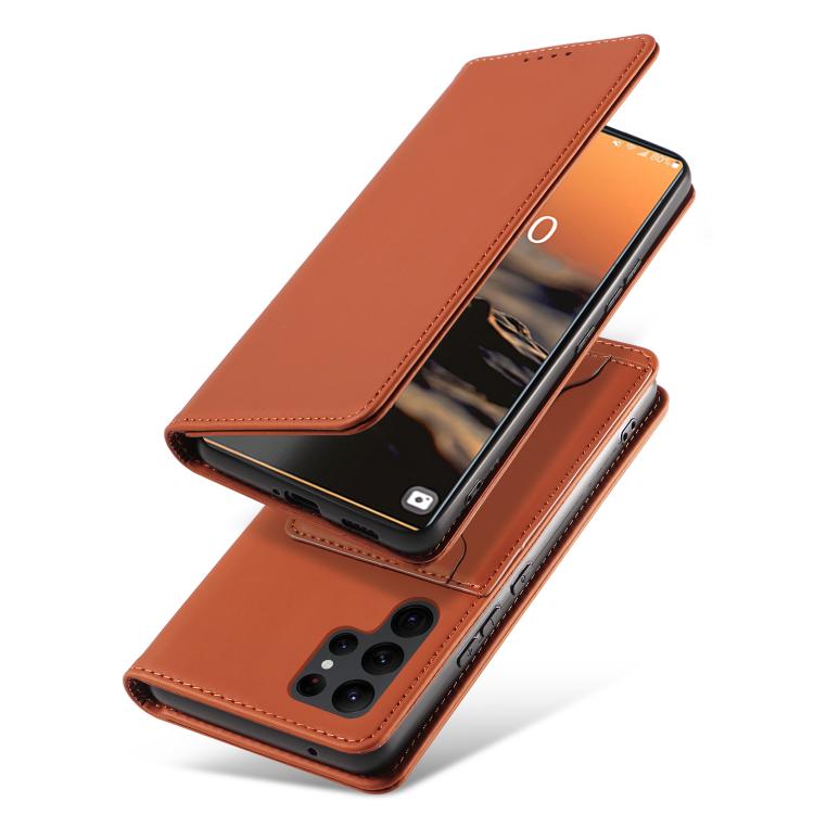 For Samsung Galaxy S23+ 5G Magnetism Skin Feel Card Holder Leather Phone Case