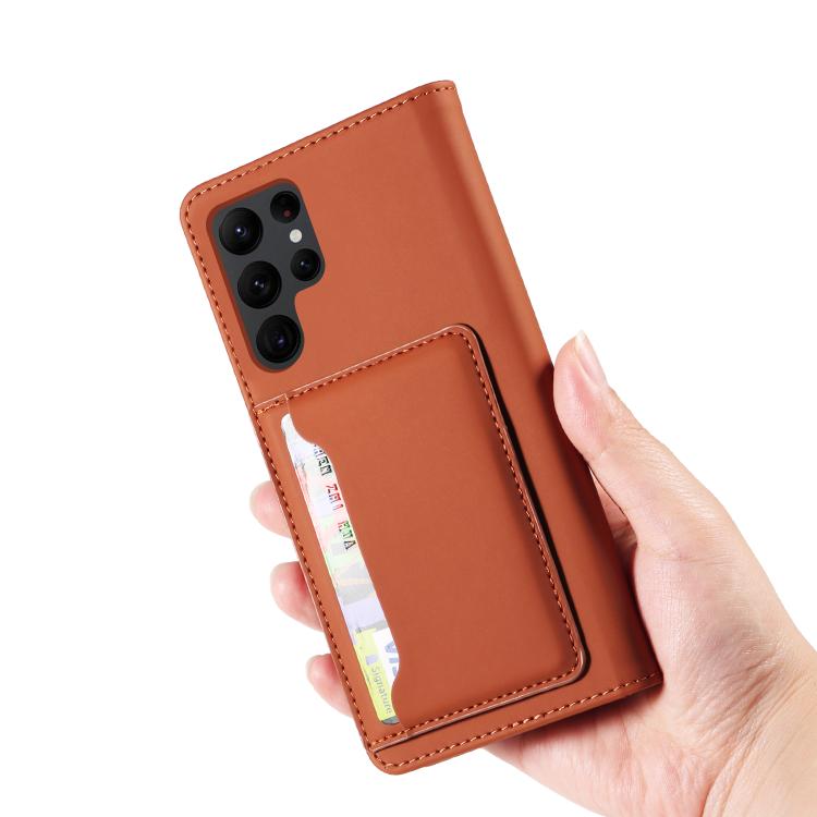 For Samsung Galaxy S23+ 5G Magnetism Skin Feel Card Holder Leather Phone Case