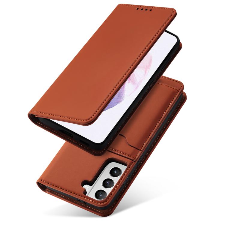 For Samsung Galaxy S21+ 5G Magnetism Skin Feel Card Holder Leather Phone Case