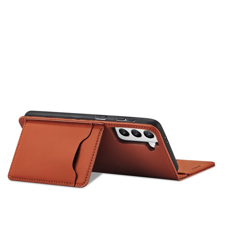 For Samsung Galaxy S21+ 5G Magnetism Skin Feel Card Holder Leather Phone Case