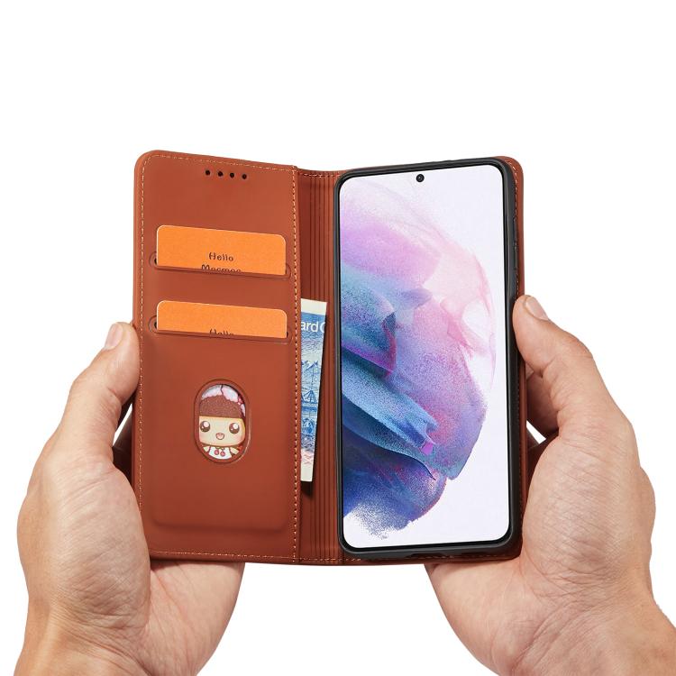 For Samsung Galaxy S21+ 5G Magnetism Skin Feel Card Holder Leather Phone Case