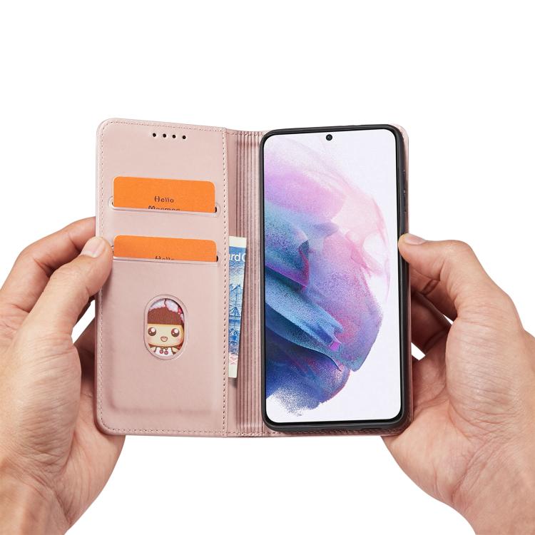 For Samsung Galaxy S21+ 5G Magnetism Skin Feel Card Holder Leather Phone Case