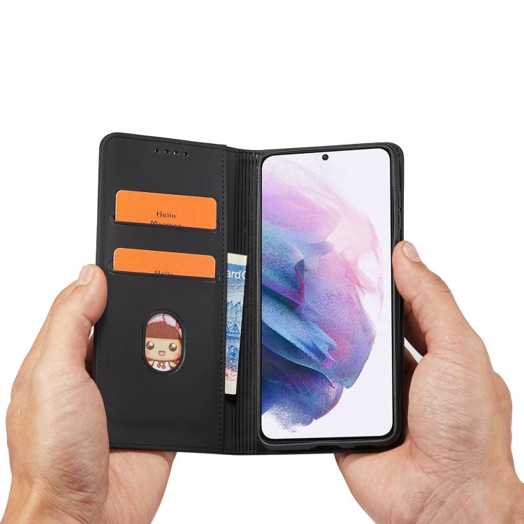 For Samsung Galaxy S21+ 5G Magnetism Skin Feel Card Holder Leather Phone Case