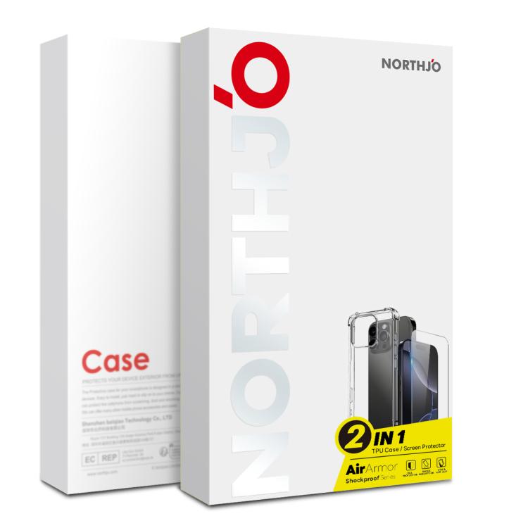 For iPhone 15 NORTHJO 2 in 1 TPU Airbag Shockproof Phone Case with Screen Film - Clear