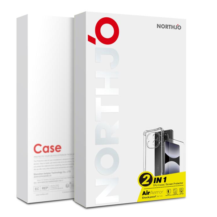 For Redmi Note 14 Pro+ 5G NORTHJO 2 in 1 TPU Airbag Shockproof Phone Case with Screen Film - Clear