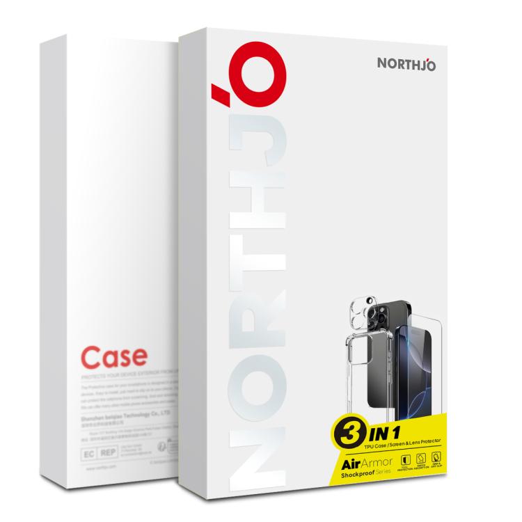 For iPhone 16 Pro Max NORTHJO 3 in 1 TPU Airbag Shockproof Phone Case with Screen Protector Lens Film - Clear