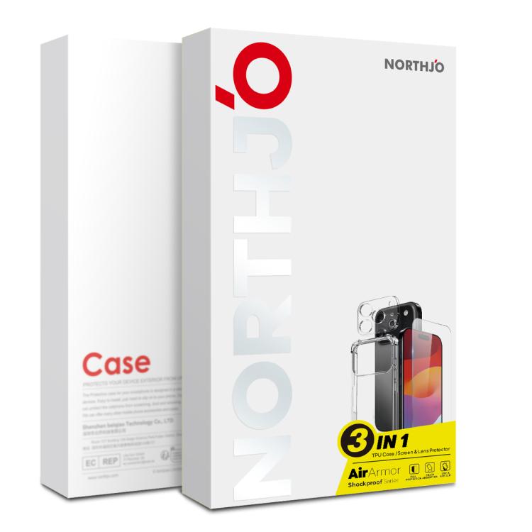 For iPhone Air NORTHJO 3 in 1 TPU Airbag Shockproof Phone Case with Screen Protector Lens Film - Clear