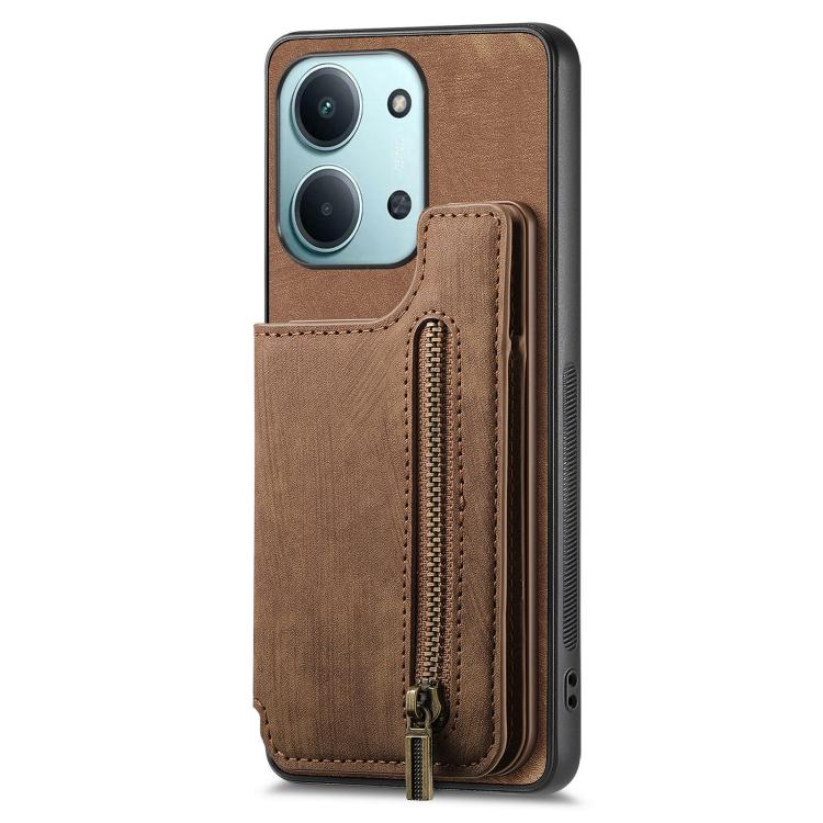 For Redmi 15C 5G / 4G Glodal 171mm Retro Leather Zipper Wallet Back Phone Case