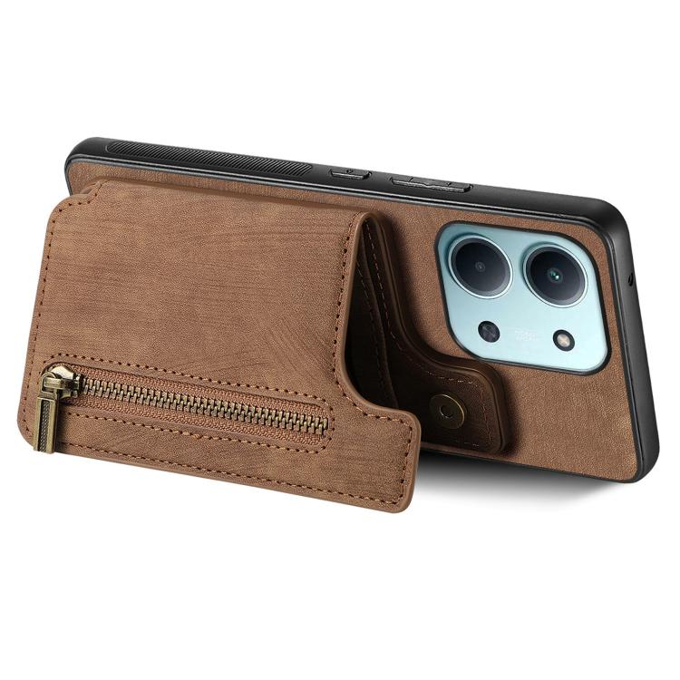 For Redmi 15C 5G / 4G Glodal 171mm Retro Leather Zipper Wallet Back Phone Case