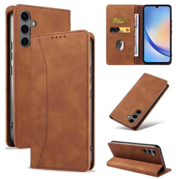For Samsung Galaxy A34 5G Dreamy Magnetic Dual-fold Calfskin Leather Phone Case