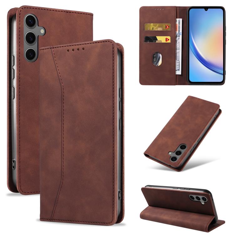 For Samsung Galaxy A34 5G Dreamy Magnetic Dual-fold Calfskin Leather Phone Case