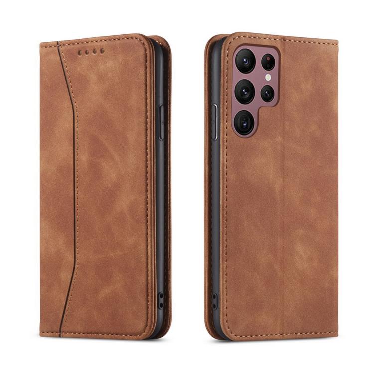 For Samsung Galaxy S23 Ultra 5G Dreamy Magnetic Dual-fold Calfskin Leather Phone Case