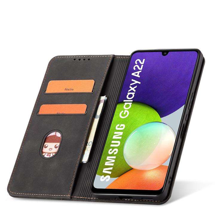 For Samsung Galaxy A22 4G Dreamy Magnetic Dual-fold Calfskin Leather Phone Case