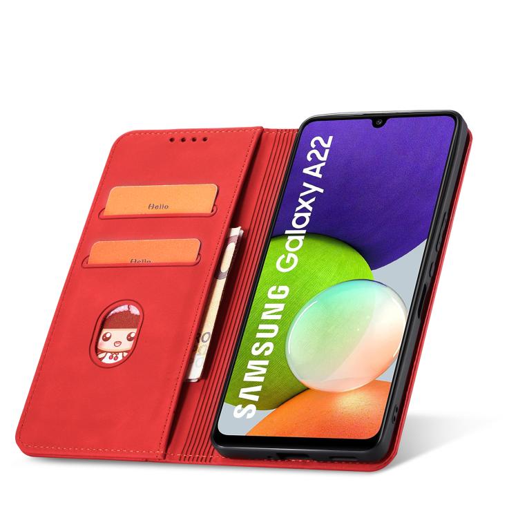 For Samsung Galaxy A22 4G Dreamy Magnetic Dual-fold Calfskin Leather Phone Case
