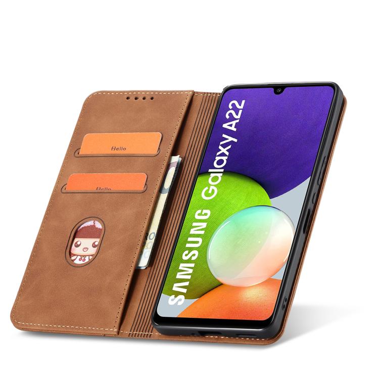 For Samsung Galaxy A22 4G Dreamy Magnetic Dual-fold Calfskin Leather Phone Case
