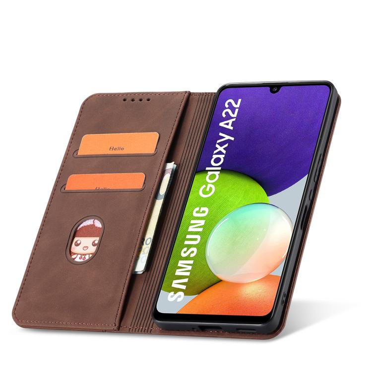 For Samsung Galaxy A22 4G Dreamy Magnetic Dual-fold Calfskin Leather Phone Case