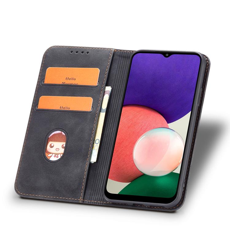 For Samsung Galaxy A22 5G Dreamy Magnetic Dual-fold Calfskin Leather Phone Case