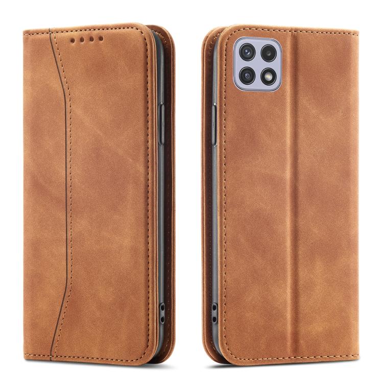 For Samsung Galaxy A22 5G Dreamy Magnetic Dual-fold Calfskin Leather Phone Case