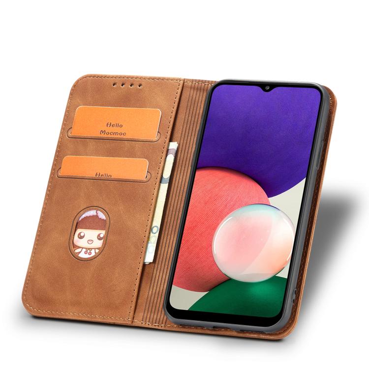 For Samsung Galaxy A22 5G Dreamy Magnetic Dual-fold Calfskin Leather Phone Case