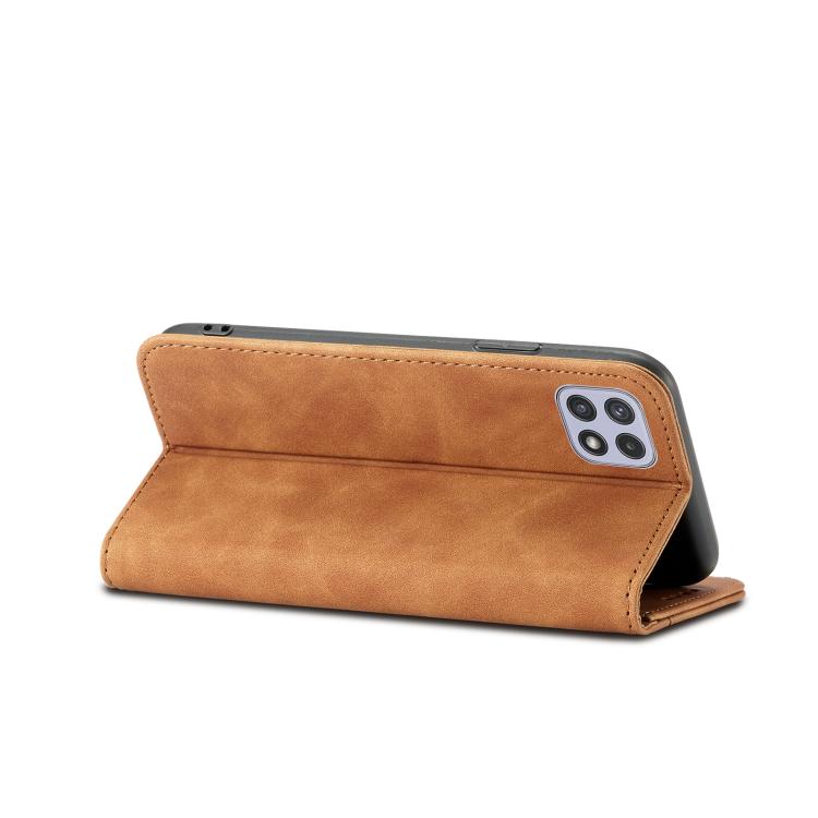 For Samsung Galaxy A22 5G Dreamy Magnetic Dual-fold Calfskin Leather Phone Case