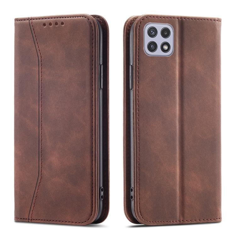 For Samsung Galaxy A22 5G Dreamy Magnetic Dual-fold Calfskin Leather Phone Case