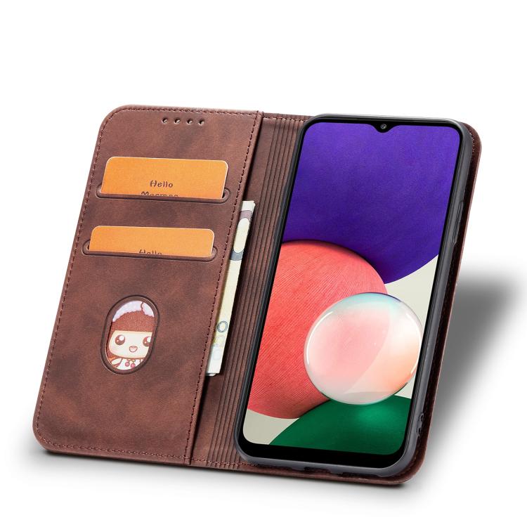 For Samsung Galaxy A22 5G Dreamy Magnetic Dual-fold Calfskin Leather Phone Case