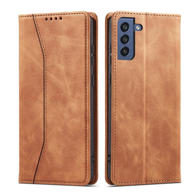 For Samsung Galaxy S21 FE 5G Dreamy Magnetic Dual-fold Calfskin Leather Phone Case