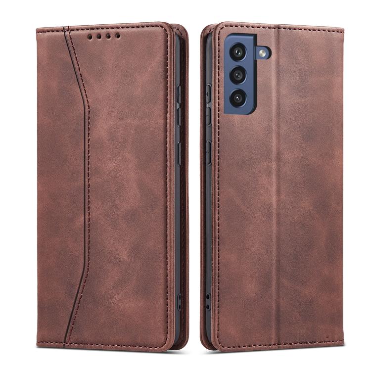 For Samsung Galaxy S21 FE 5G Dreamy Magnetic Dual-fold Calfskin Leather Phone Case
