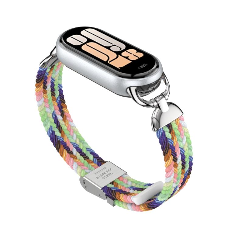 For Xiaomi Smart Band 10 / 9 / 8 Metal Head Two Sections Nylon Braided Watch Band