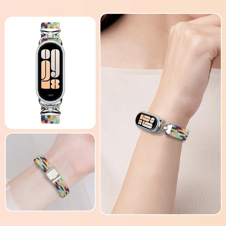 For Xiaomi Smart Band 10 / 9 / 8 Metal Head Two Sections Nylon Braided Watch Band