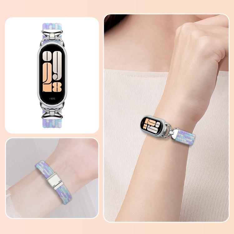 For Xiaomi Smart Band 10 / 9 / 8 Metal Head Two Sections Nylon Braided Watch Band